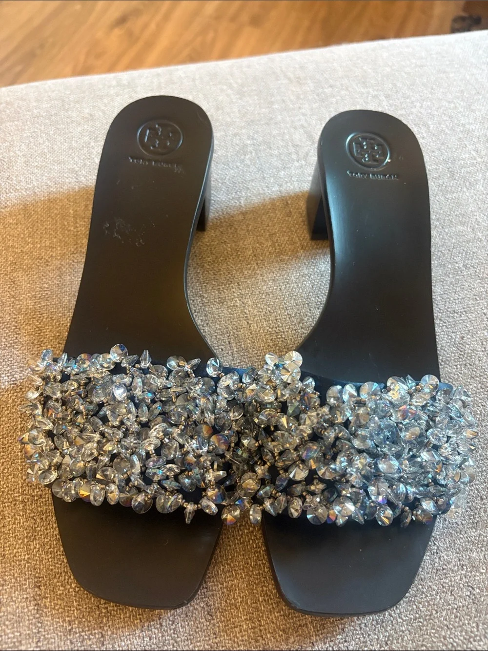 Tory Burch Black Crystal-Embellished Slide Mules